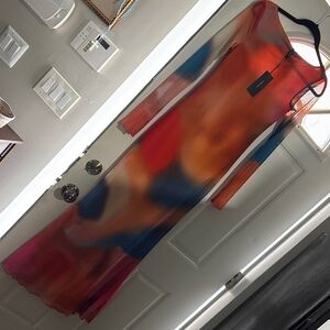 Sheer Long-Sleeve Multicolor Chiffon Maxi Dress